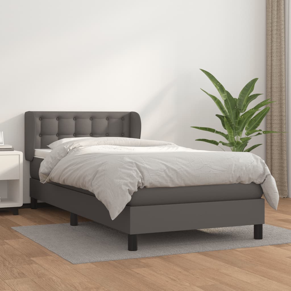Box Spring Postel S Matrací Šedá Umělá Kůže Šedá
