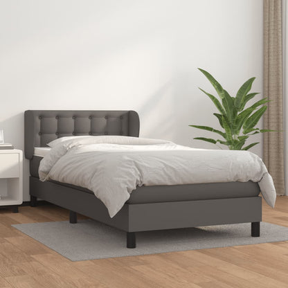 Box Spring Postel S Matrací Šedá Umělá Kůže Šedá