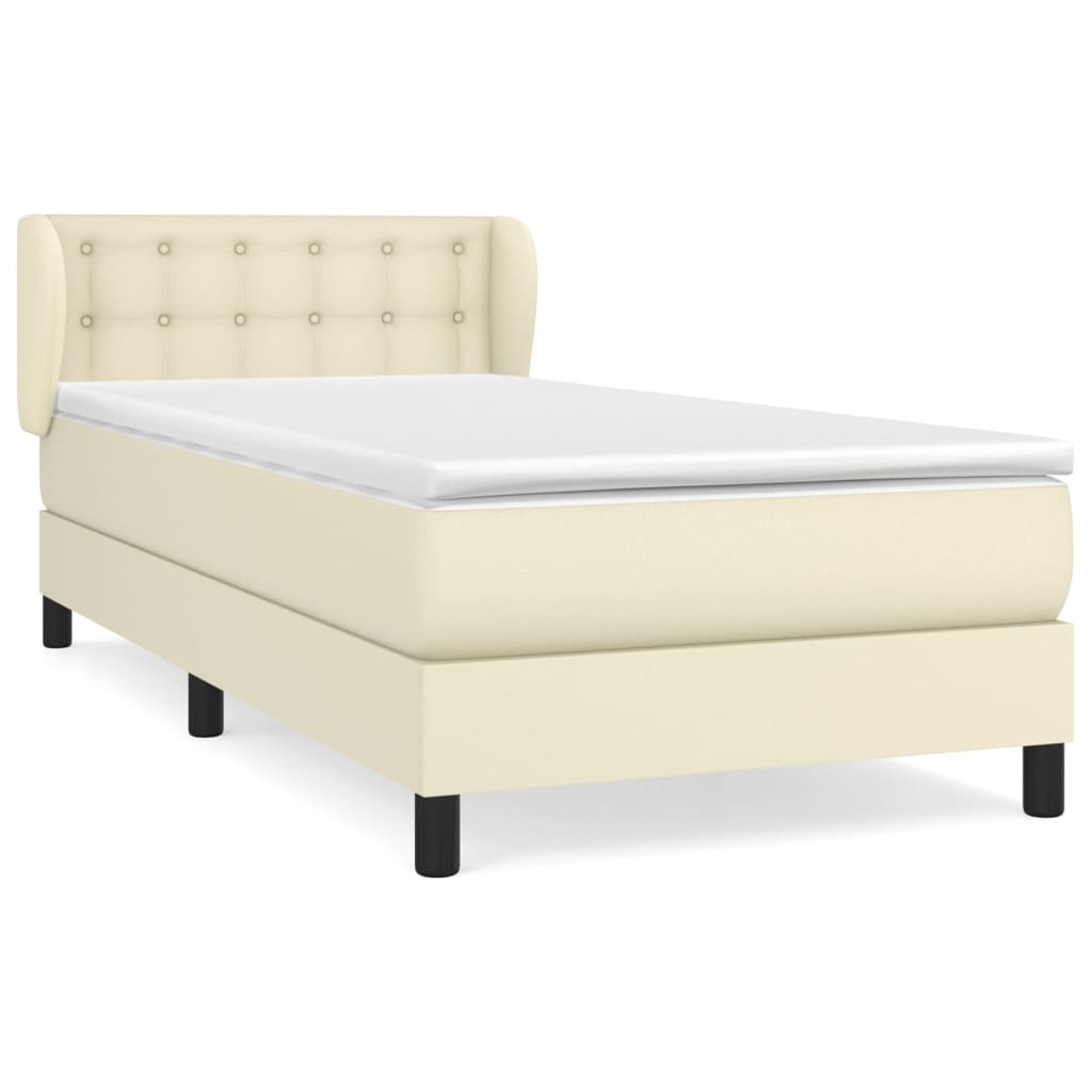 Box Spring Postel S Matrací Krémová 90X190 Cm Umělá Kůže