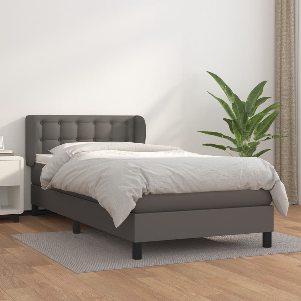 Box Spring Postel S Matrací Šedá Umělá Kůže Šedá