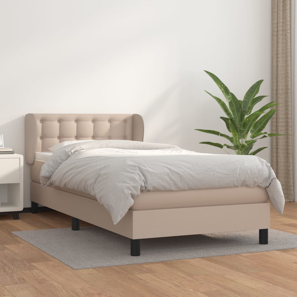 Box Spring Postel S Matrací Cappuccino 90X190 Cm Umělá Kůže