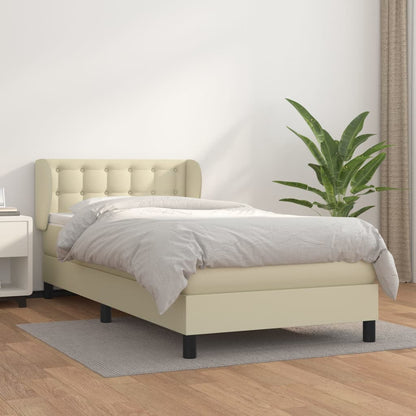 Box Spring Postel S Matrací Krémová 100X200 Cm Umělá Kůže