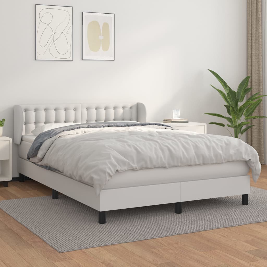 Box Spring Postel S Matrací Bílá 140 X 190 Cm Umělá Kůže