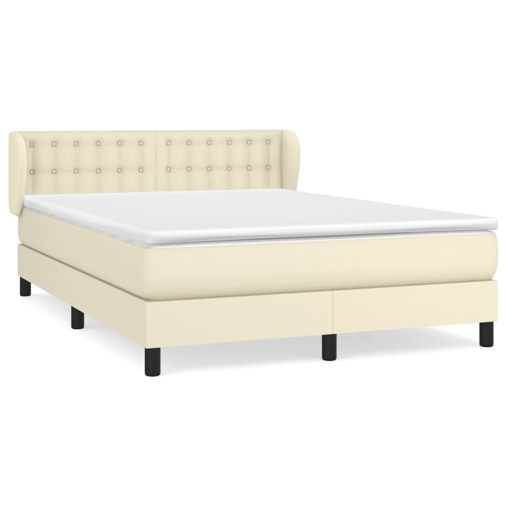 Box Spring Postel S Matrací Krémová 140X190 Cm Umělá Kůže