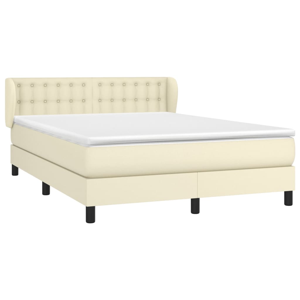 Box Spring Postel S Matrací Krémová 140X190 Cm Umělá Kůže