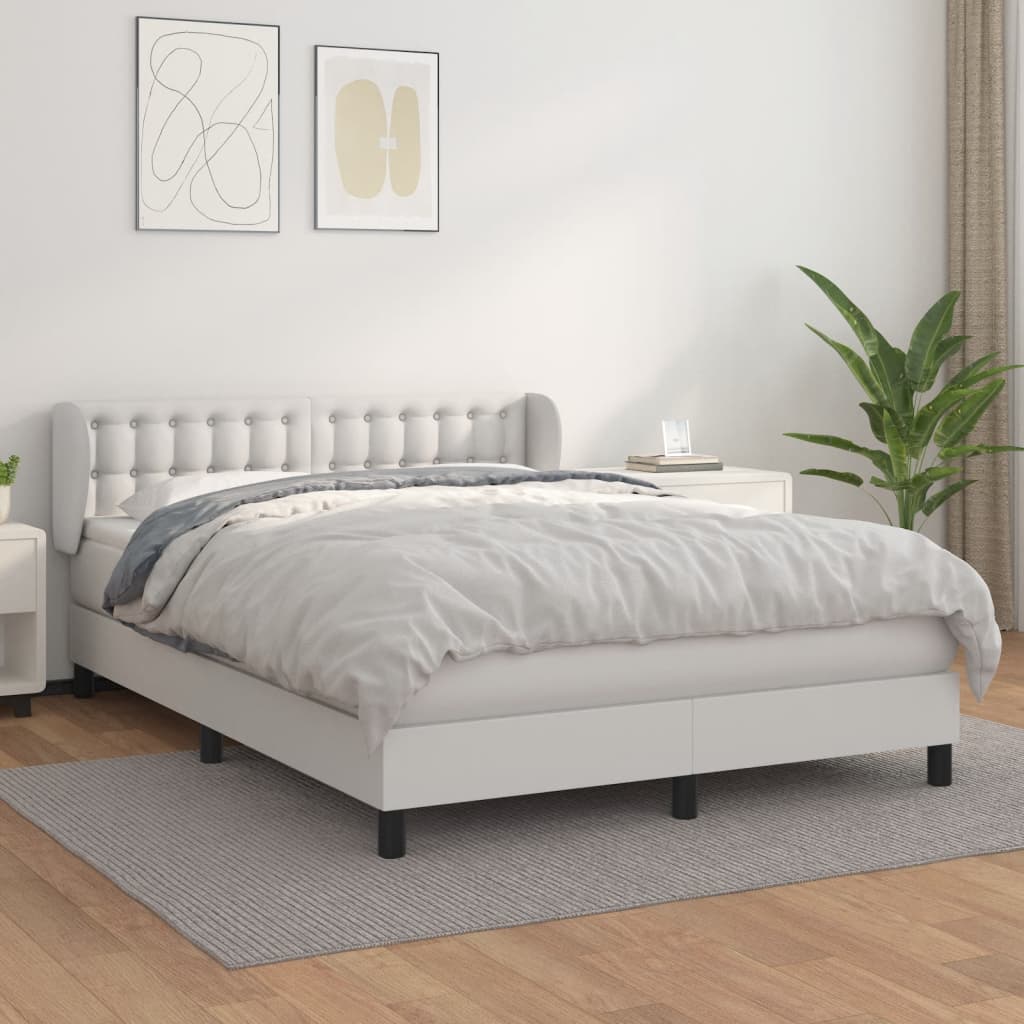 Box Spring Postel S Matrací Bílá 140X200 Cm Umělá Kůže
