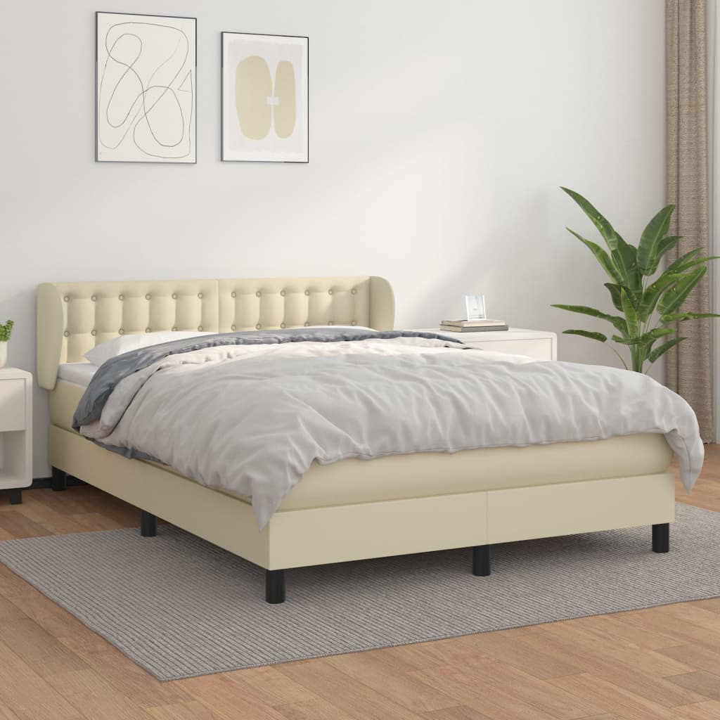 Box Spring Postel S Matrací Krémová 140X200 Cm Umělá Kůže