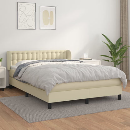 Box Spring Postel S Matrací Krémová 140X200 Cm Umělá Kůže