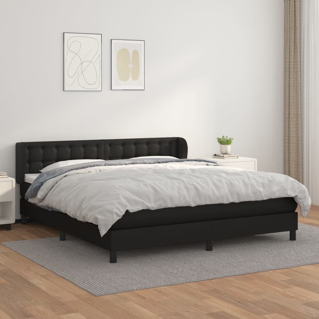 Box Spring Postel S Matrací Černá Umělá Kůže Černá
