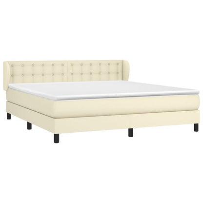 Box Spring Postel S Matrací Krémová 160X200 Cm Umělá Kůže