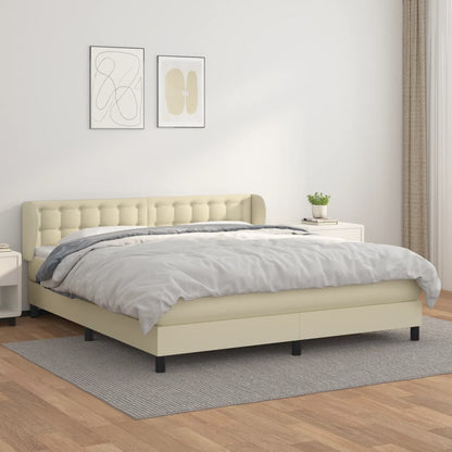 Box Spring Postel S Matrací Krémová 160X200 Cm Umělá Kůže