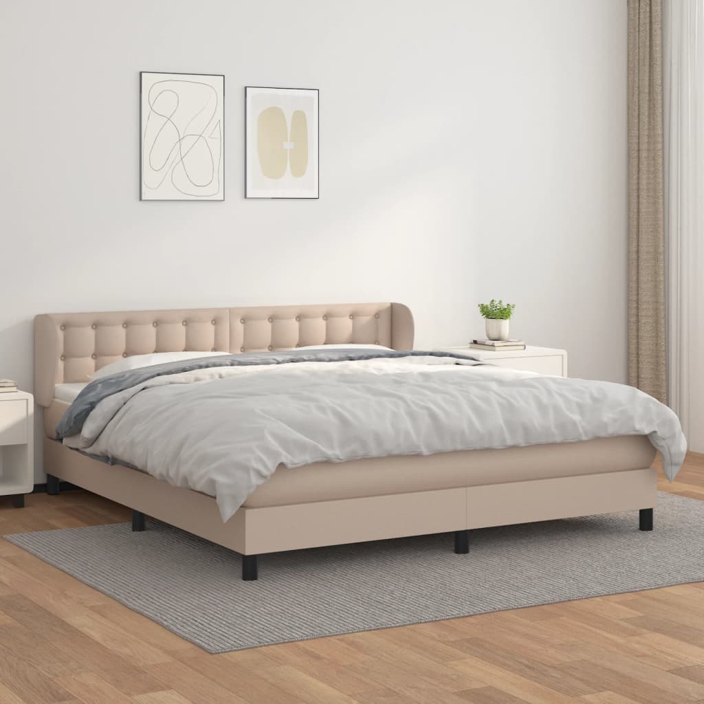 Box Spring Postel S Matrací Cappuccino 160X200 Cm Umělá Kůže
