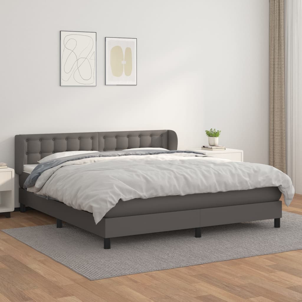 Box Spring Postel S Matrací Šedá Umělá Kůže Šedá