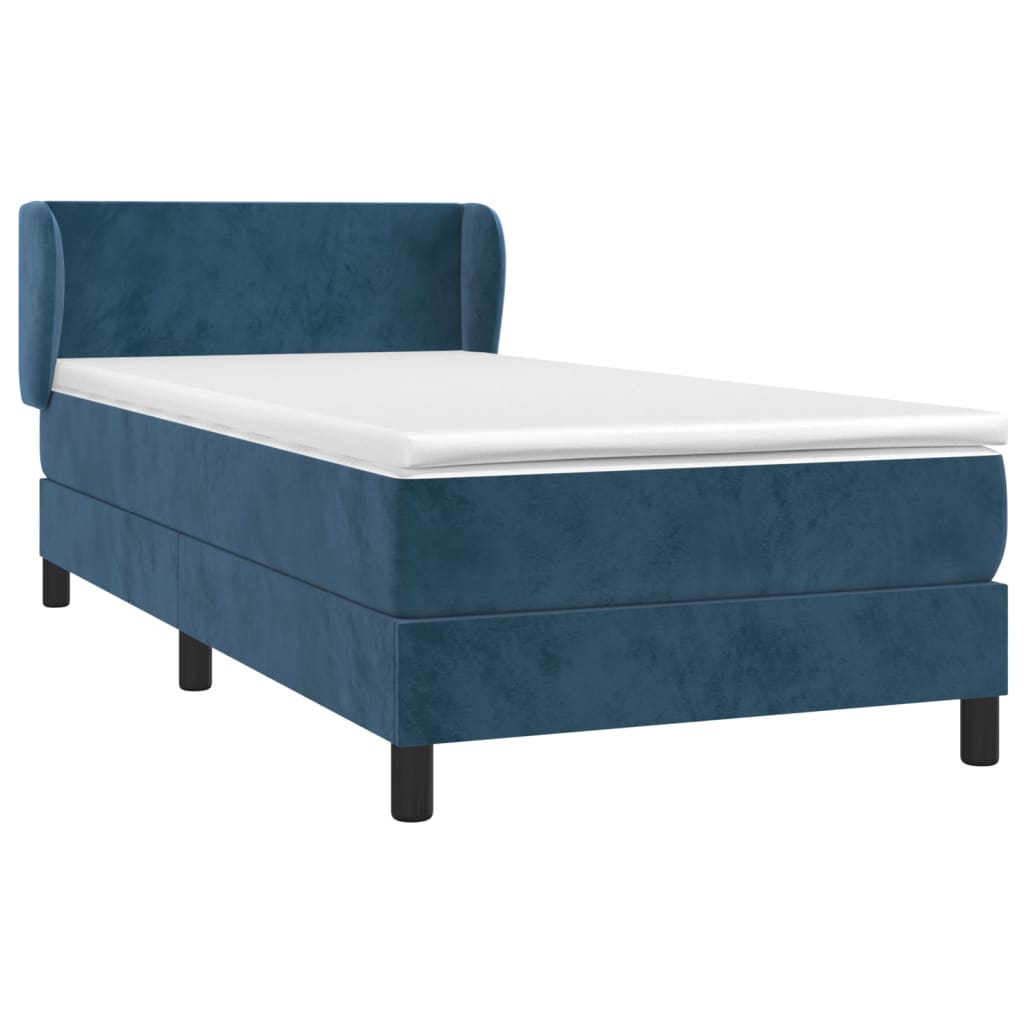 Box Spring Postel S Matrací Tmavě Modrá Samet Tmavě Moddrá
