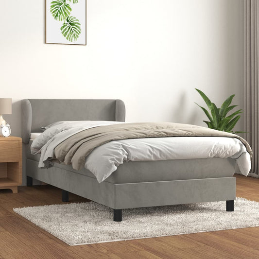 Box Spring Postel S Matrací Samet Světle Šedá