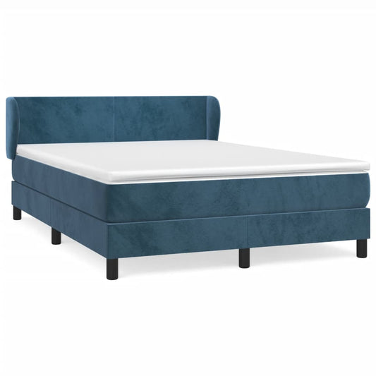 Box Spring Postel S Matrací Tmavě Modrá Samet Tmavě Moddrá