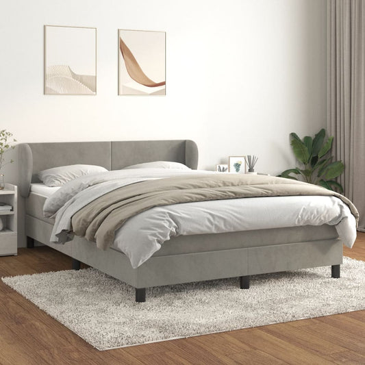 Box Spring Postel S Matrací Samet Světle Šedá