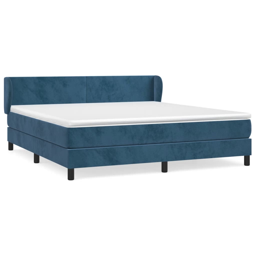 Box Spring Postel S Matrací Tmavě Modrá Samet Tmavě Moddrá