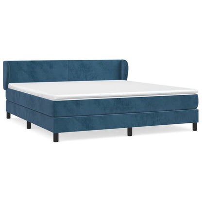 Box Spring Postel S Matrací Tmavě Modrá Samet Tmavě Moddrá