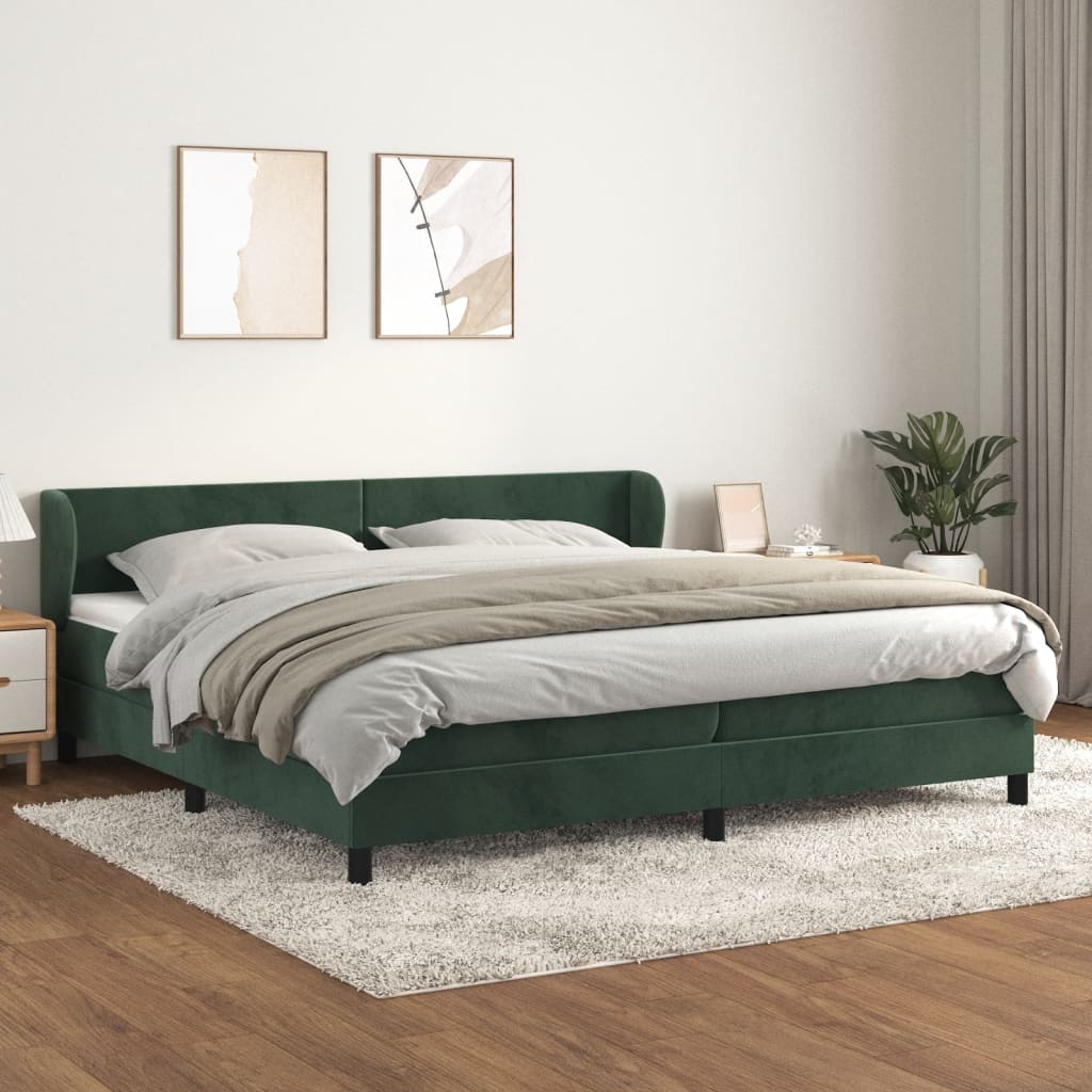 Box Spring Postel S Matrací Samet Tmavě Zelená