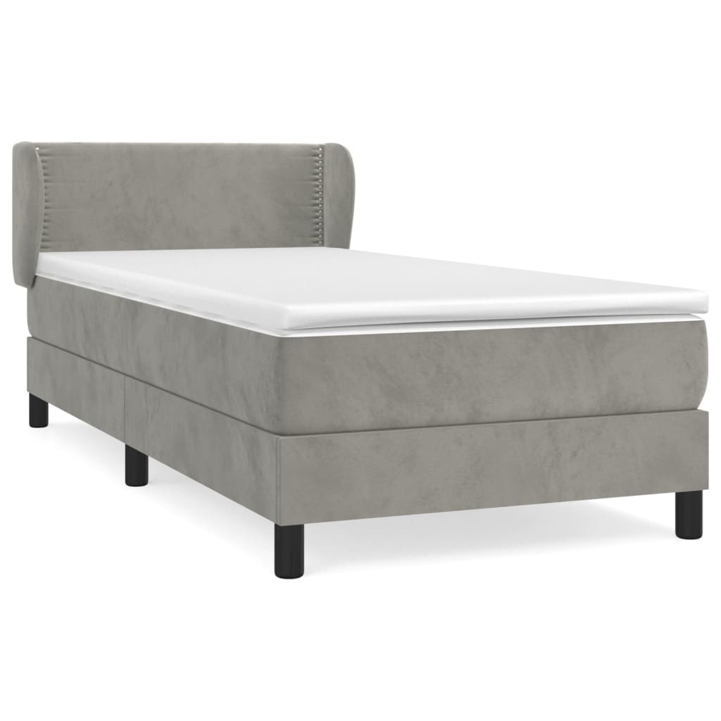 Box Spring Postel S Matrací Samet Světle Šedá
