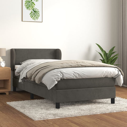 Box Spring Postel S Matrací Samet Tmavě Šedá