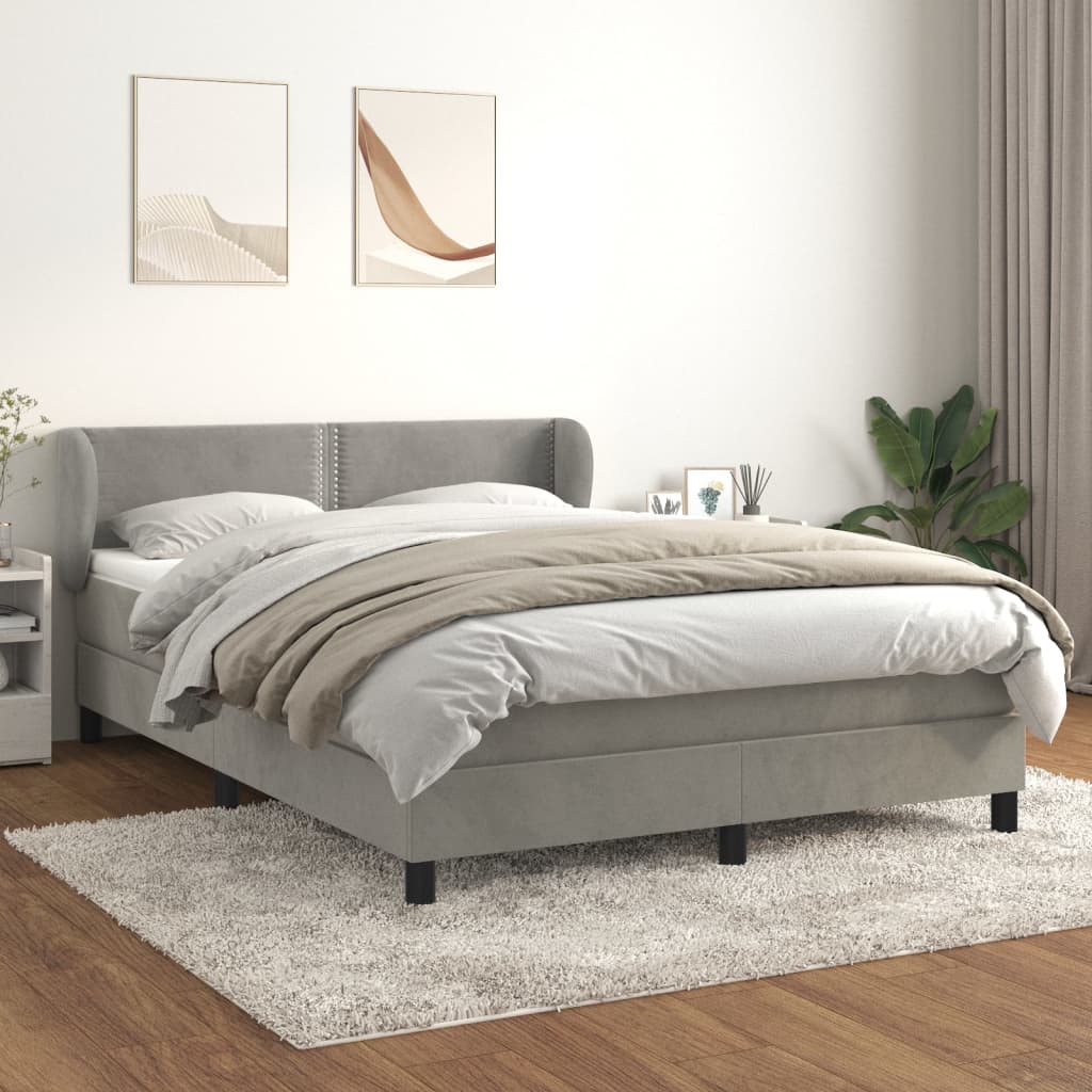 Box Spring Postel S Matrací Samet Světle Šedá