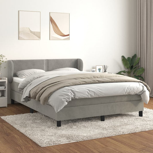 Box Spring Postel S Matrací Samet Světle Šedá