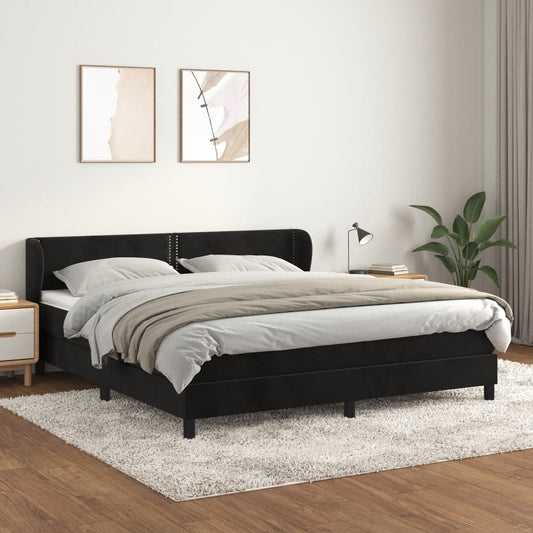Box Spring Postel S Matrací Černá Samet Černá