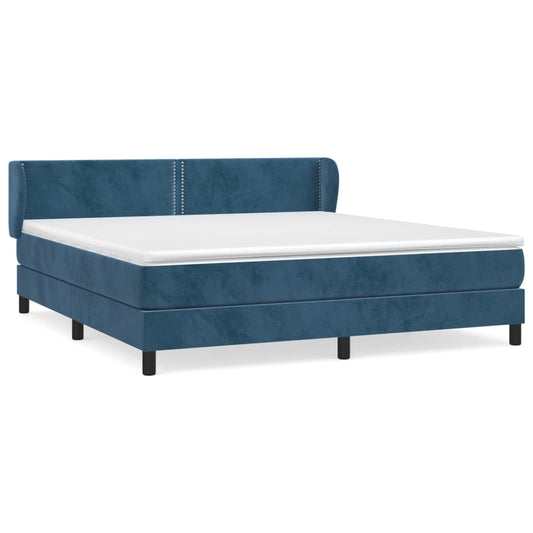 Box Spring Postel S Matrací Tmavě Modrá Samet Tmavě Moddrá