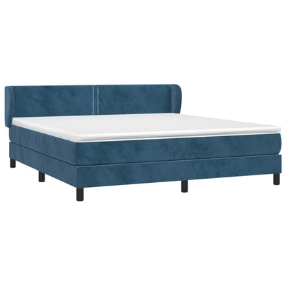 Box Spring Postel S Matrací Tmavě Modrá Samet Tmavě Moddrá