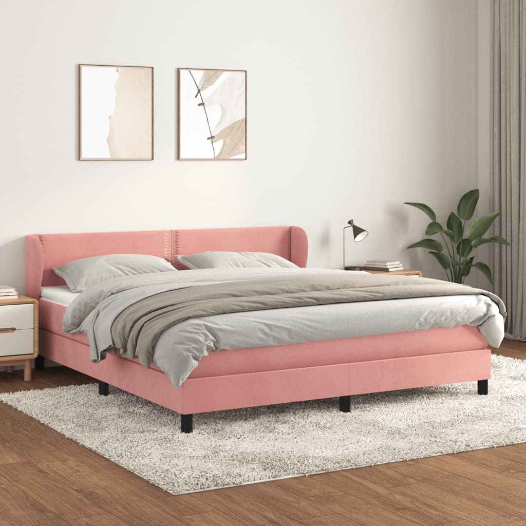 Box Spring Postel S Matrací Samet Růžová