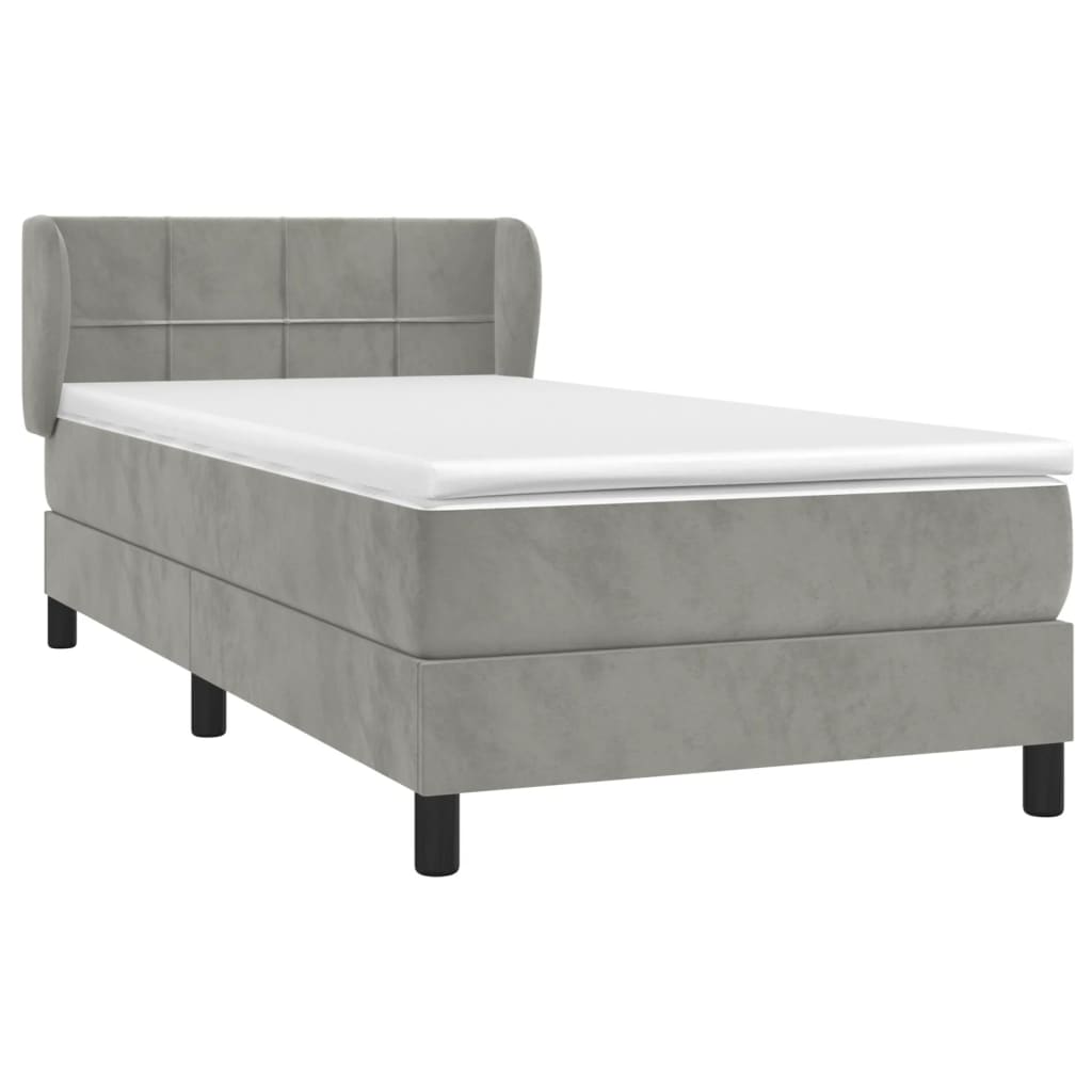 Box Spring Postel S Matrací Samet Světle Šedá