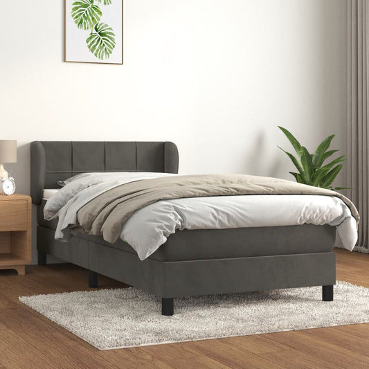 Box Spring Postel S Matrací Samet Tmavě Šedá