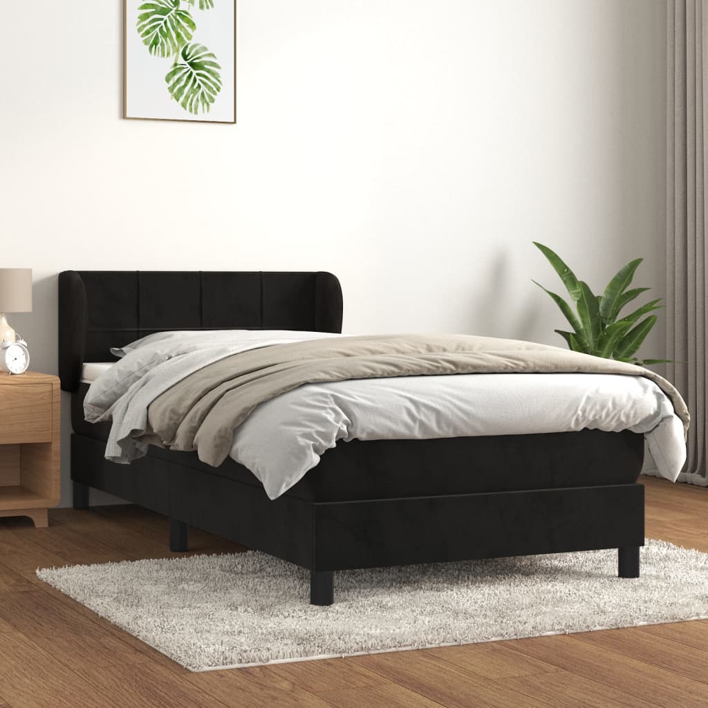 Box Spring Postel S Matrací Černá Samet Černá