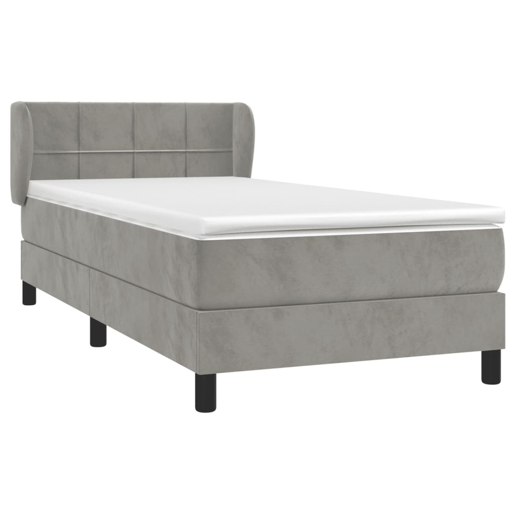 Box Spring Postel S Matrací Samet Světle Šedá
