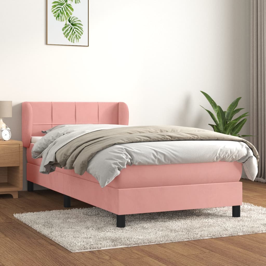 Box Spring Postel S Matrací Samet Růžová