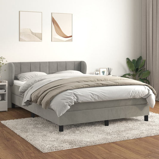 Box Spring Postel S Matrací Samet Světle Šedá