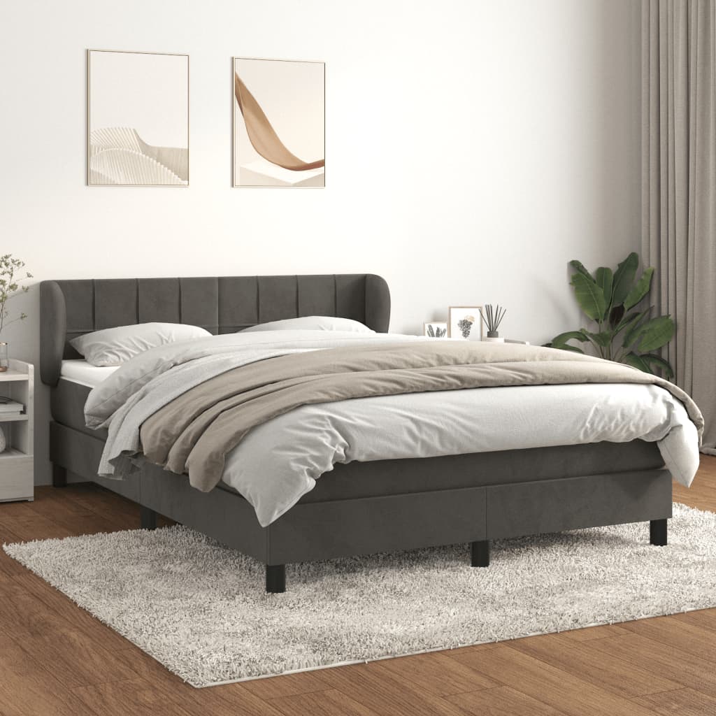 Box Spring Postel S Matrací Tmavě Šedý Samet Tmavě Šedá