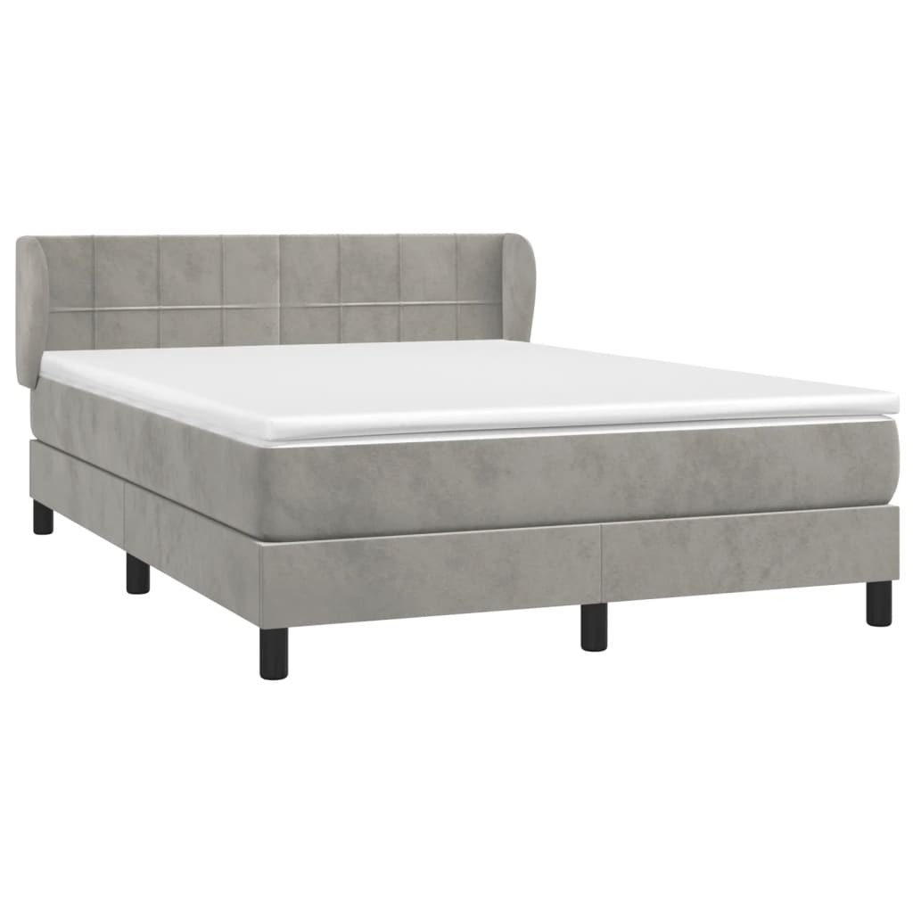 Box Spring Postel S Matrací Samet Světle Šedá