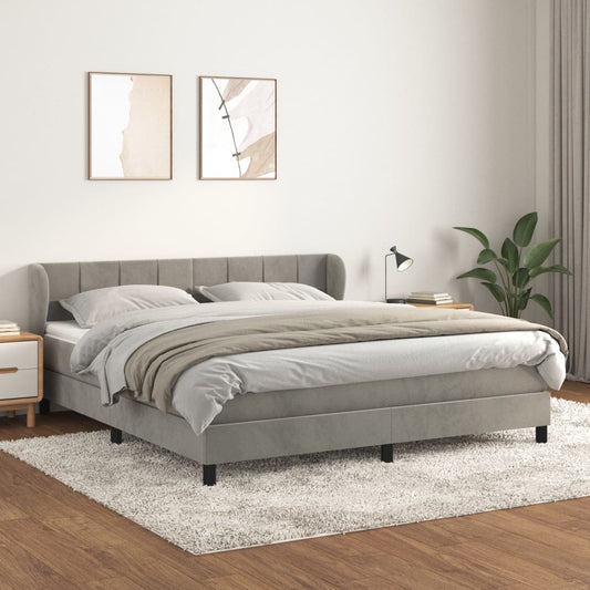 Box Spring Postel S Matrací Samet Světle Šedá