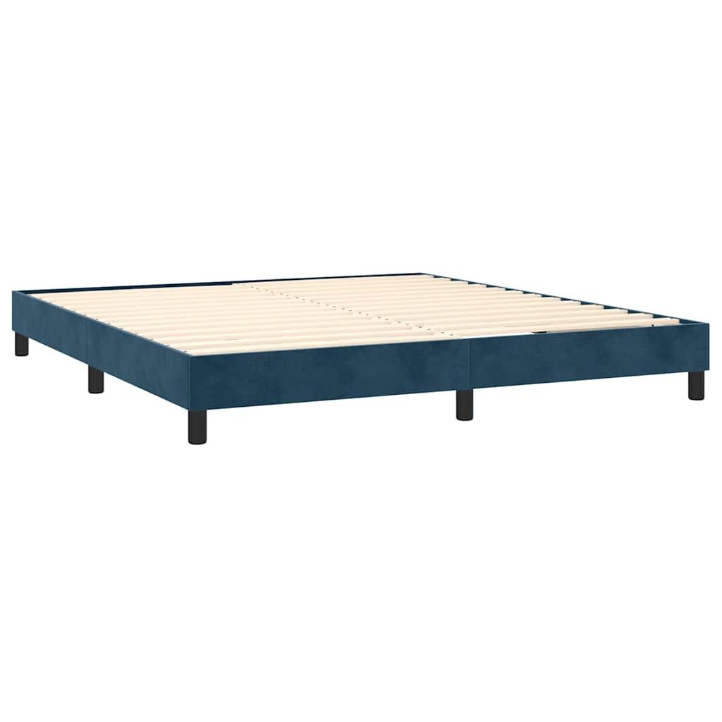 Box Spring Postel S Matrací Tmavě Modrá Samet Tmavě Moddrá