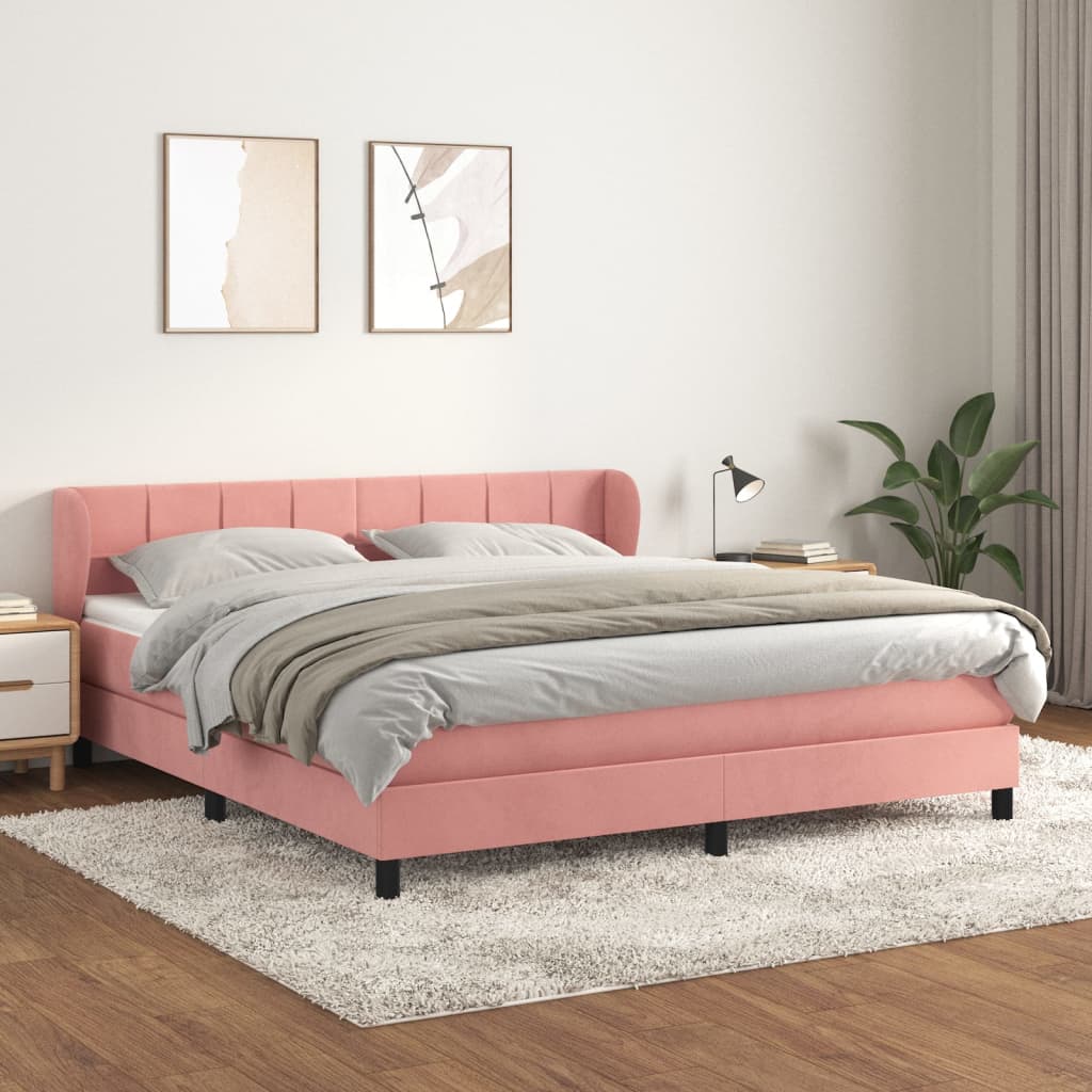Box Spring Postel S Matrací Samet Růžová