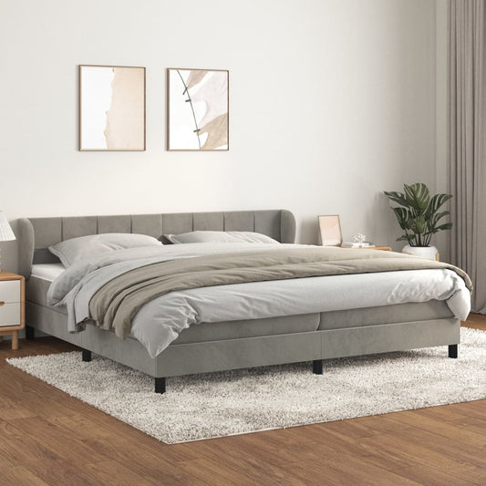 Box Spring Postel S Matrací Samet Světle Šedá