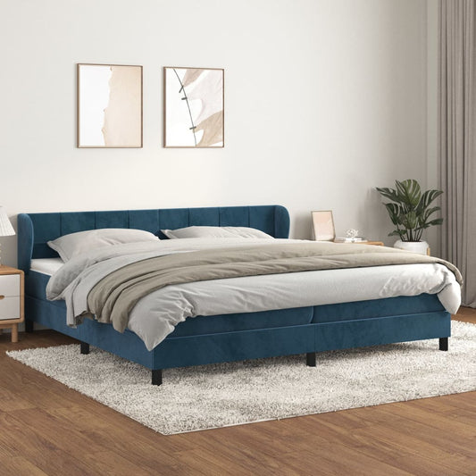 Box Spring Postel S Matrací Tmavě Modrá Samet Tmavě Moddrá