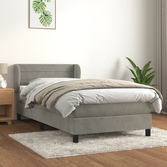 Box Spring Postel S Matrací Samet Světle Šedá