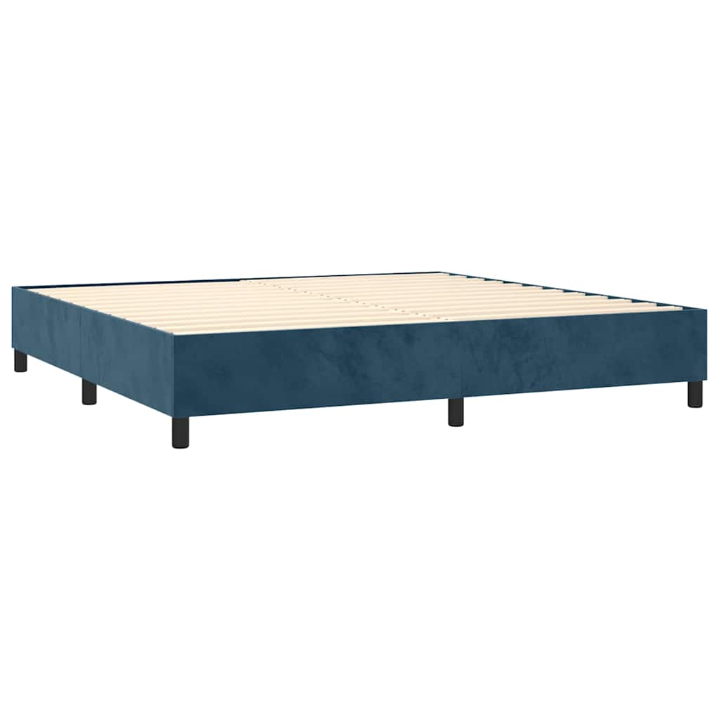 Box Spring Postel S Matrací Tmavě Modrá Samet Tmavě Moddrá