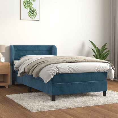 Box Spring Postel S Matrací Tmavě Modrá Samet Tmavě Moddrá