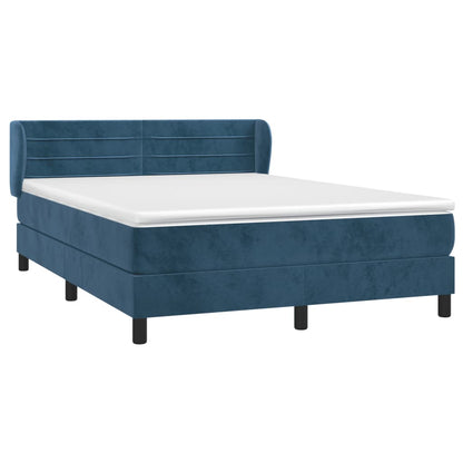 Box Spring Postel S Matrací Tmavě Modrá Samet Tmavě Moddrá