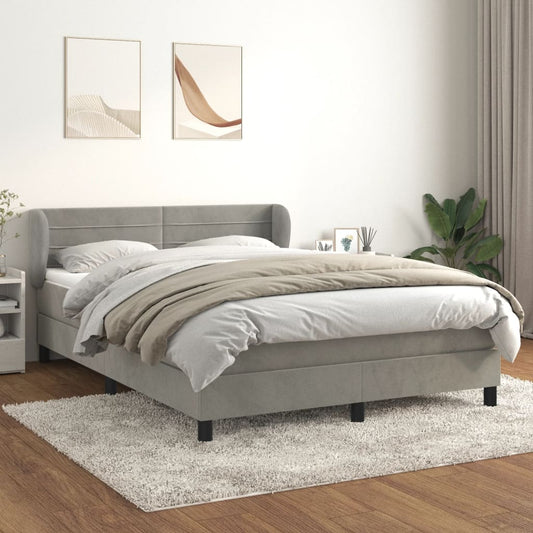 Box Spring Postel S Matrací Samet Světle Šedá